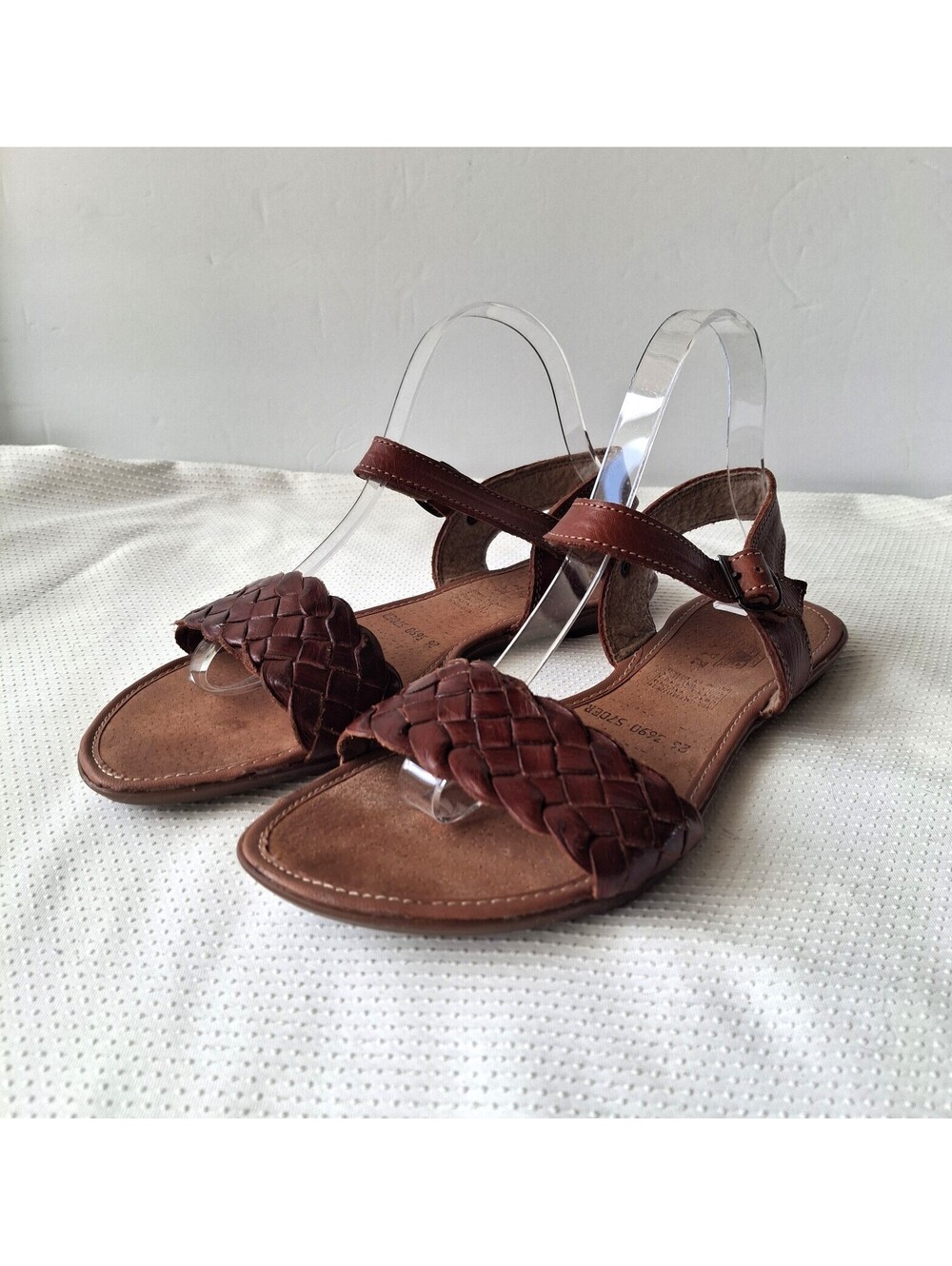 GALE Women’s Brown Leather Woven Flat Sandals Ankle Strap Size 9/9,5 Boho